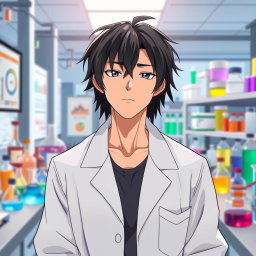 An anime male character in his late 20s, depicted with slightly unkempt black hair that adds to his character