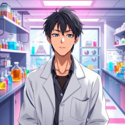 An anime male character in his late 20s, depicted with slightly unkempt black hair that adds to his character