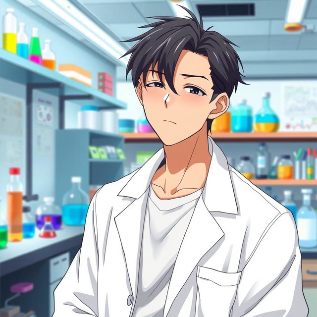 An anime male character in his late 20s, depicted with slightly unkempt black hair that adds to his character