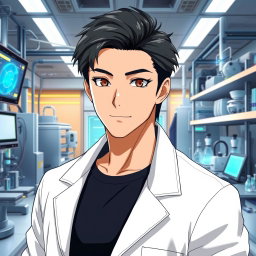 An anime male character in his late 20s, showcasing strikingly handsome features with sharp cheekbones and a well-defined jawline