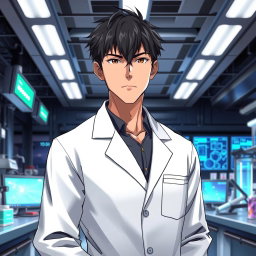 An anime male character in his late 20s, featuring strikingly handsome features with chiseled cheekbones and a strong jawline
