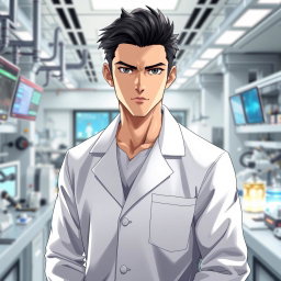 An anime male character in his late 20s, featuring strikingly handsome features with chiseled cheekbones and a strong jawline