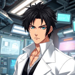 An anime male character in his late 20s, combining features reminiscent of both Gojo from Jujutsu Kaisen and Levi from Attack on Titan