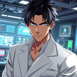 An anime male character in his late 20s, combining features reminiscent of both Gojo from Jujutsu Kaisen and Levi from Attack on Titan