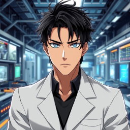 An anime male character in his late 20s, combining features reminiscent of both Gojo from Jujutsu Kaisen and Levi from Attack on Titan