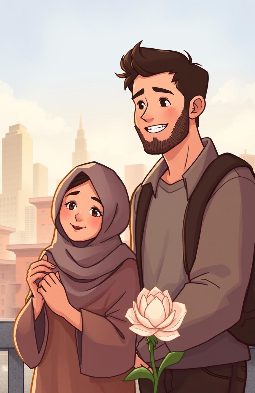 A heartwarming illustration of a man with a fortunate life, depicted with a gentle smile and kind eyes