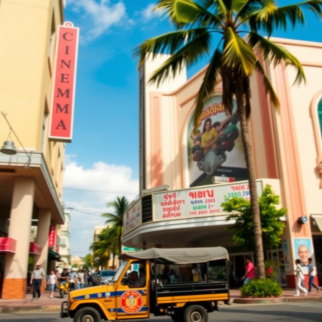 A nostalgic scene depicting a cinema in Hat Yai, Thailand, from the past