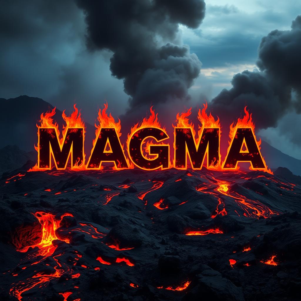 The word 'MAGMA' prominently displayed in bold, fiery letters, with molten lava flowing around it