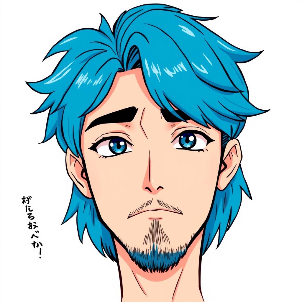 A full portrait of a vibrant blue-haired guy, asking something in a sassy manner