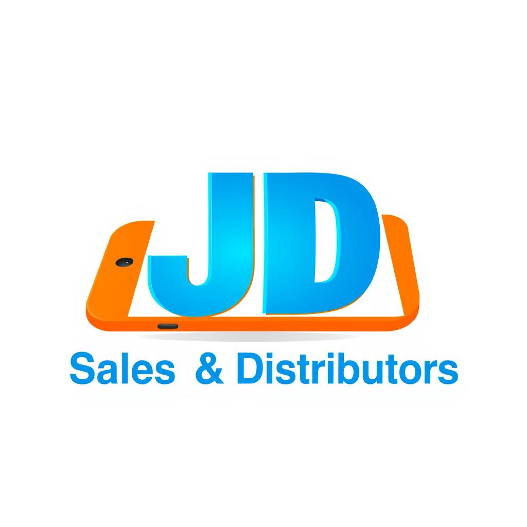 A modern logo design featuring the text 'JD Sales & Distributors' prominently displayed on a mobile phone image