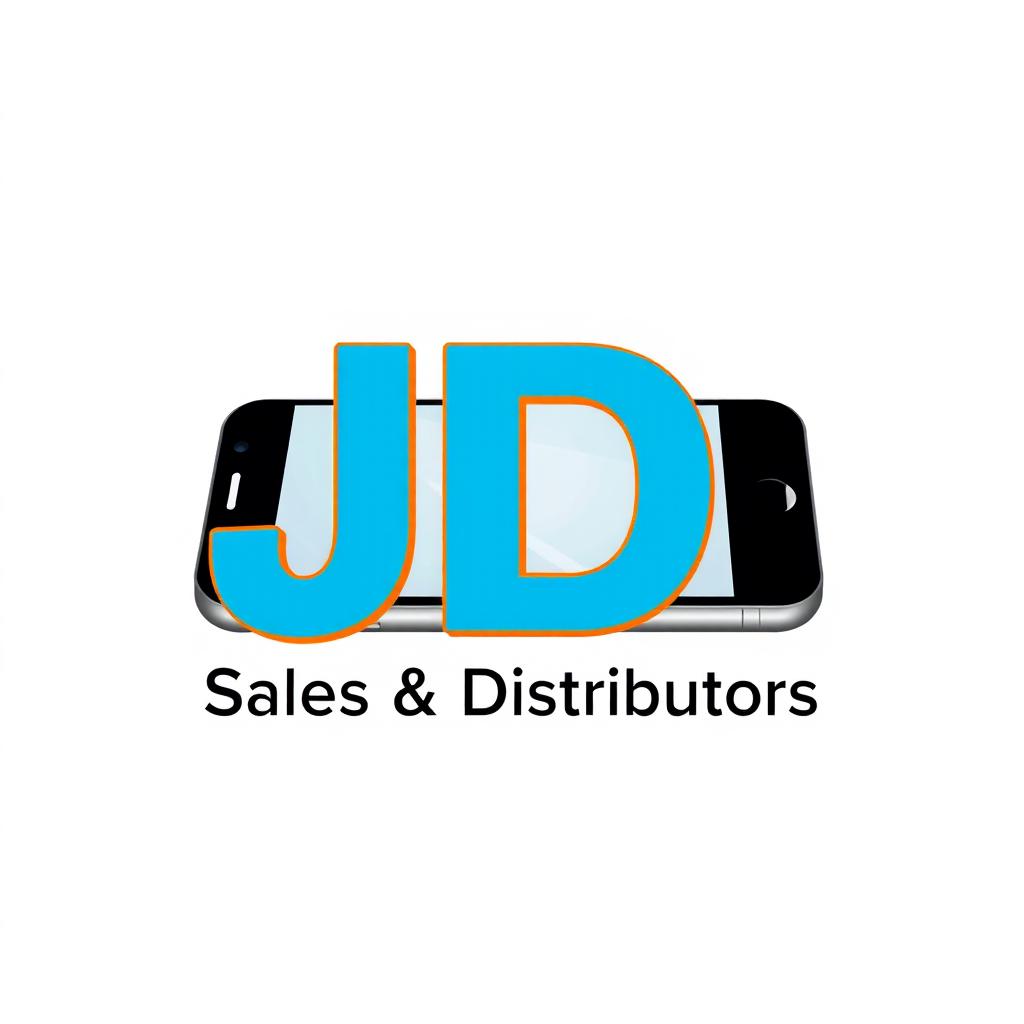 A striking logo design featuring the text 'JD Sales & Distributors' prominently displayed on a mobile phone image