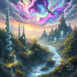 An enchanting scene from 'The Realm of Magnolus' by Manal Tyagi, showcasing a world where magic is omnipresent