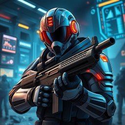 An anime soldier in futuristic high-tech gear, with a helmet that completely conceals their face, adding an air of mystery and intrigue
