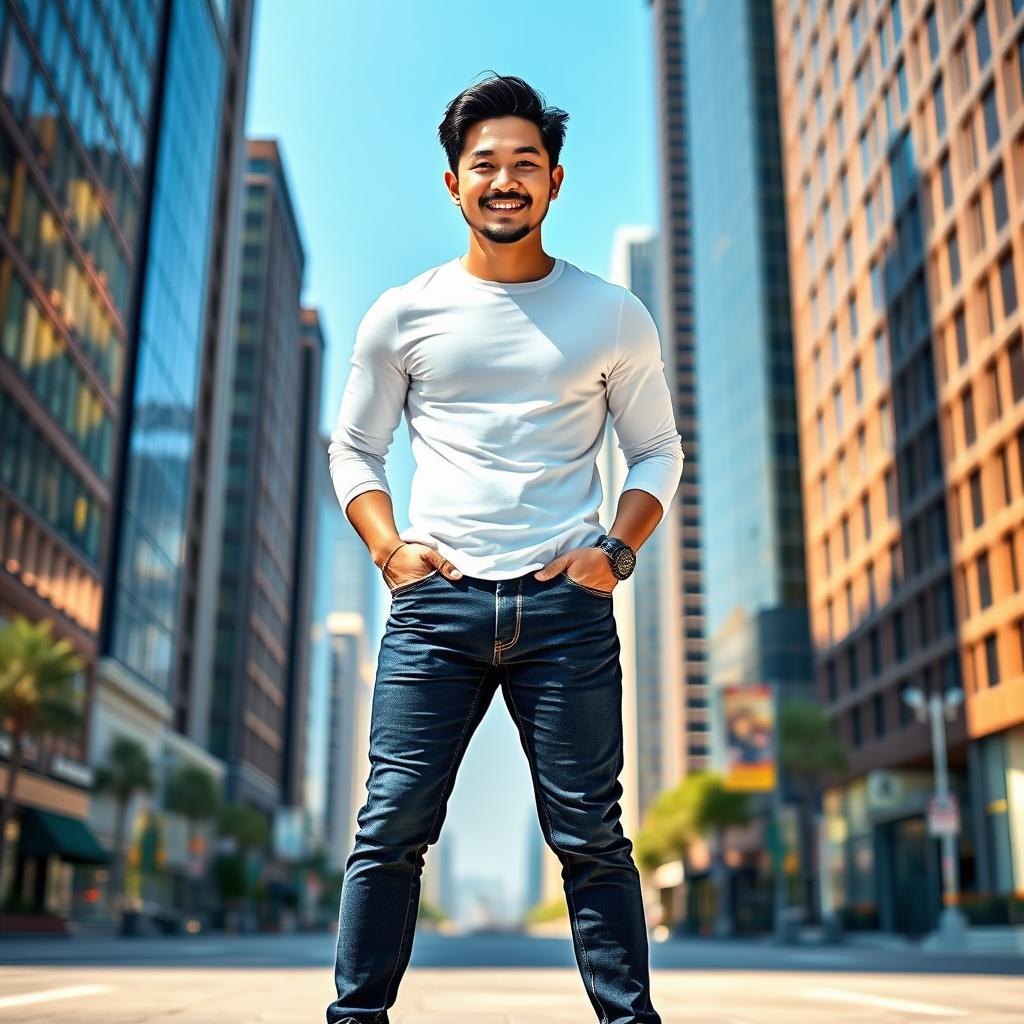 A handsome 29-year-old Korean man standing confidently in a relaxed pose