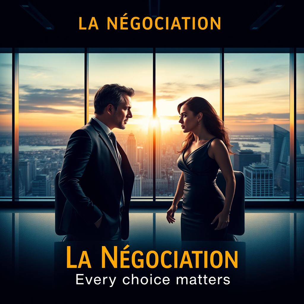 An impactful movie poster for the film titled 'La Négociation', prominently featuring the slogan 'Every choice matters'