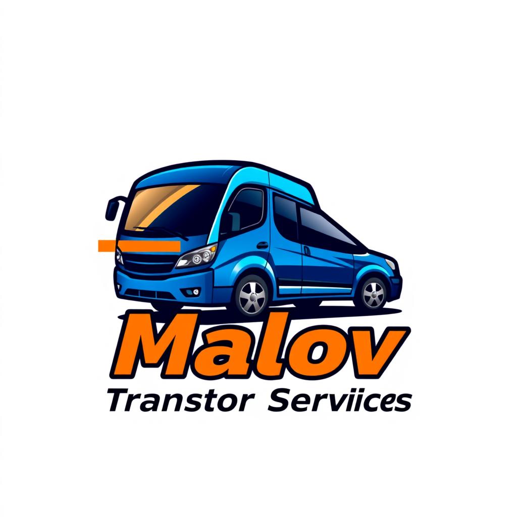 A dynamic logo design featuring a blue and orange vehicle icon, prominently displaying the text 'Malov Transport Services'