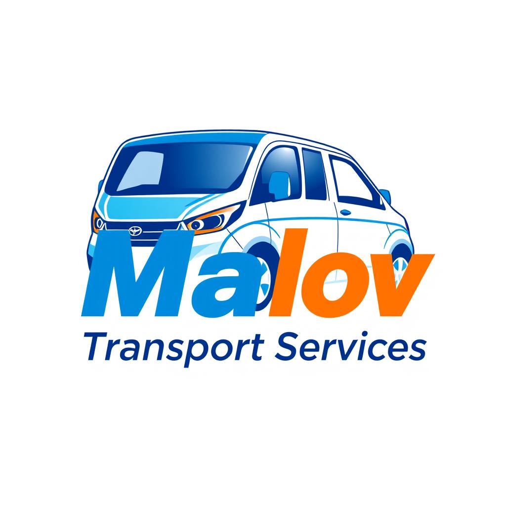 An eye-catching logo design featuring a blue and orange hire vehicle icon, prominently showcasing the text 'Malov Transport Services'