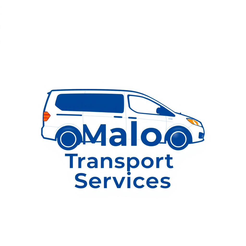 A modern logo design featuring a blue and orange hire vehicle icon, prominently showcasing the text 'Malov Transport Services'