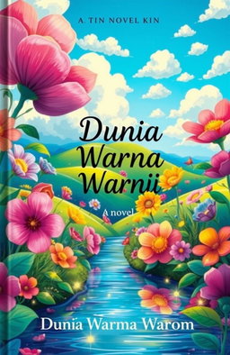 An enchanting book cover illustration for a novel titled 'Dunia Warna Warni'