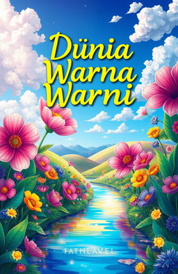 An enchanting book cover illustration for a novel titled 'Dunia Warna Warni'