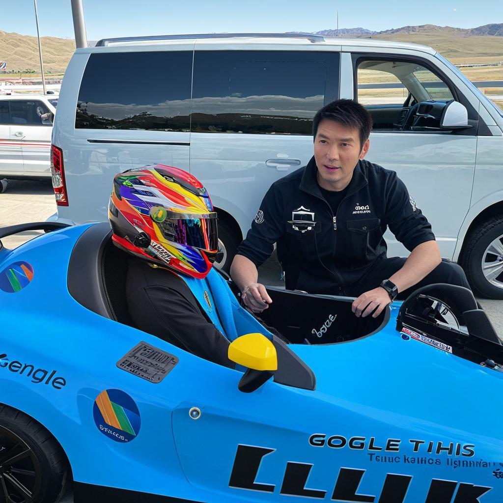 Dynamic Racing Scene: Driver and Team in Action
