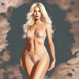 A digital art image showcasing a stylish, blonde Latin woman dressed in chic lingerie