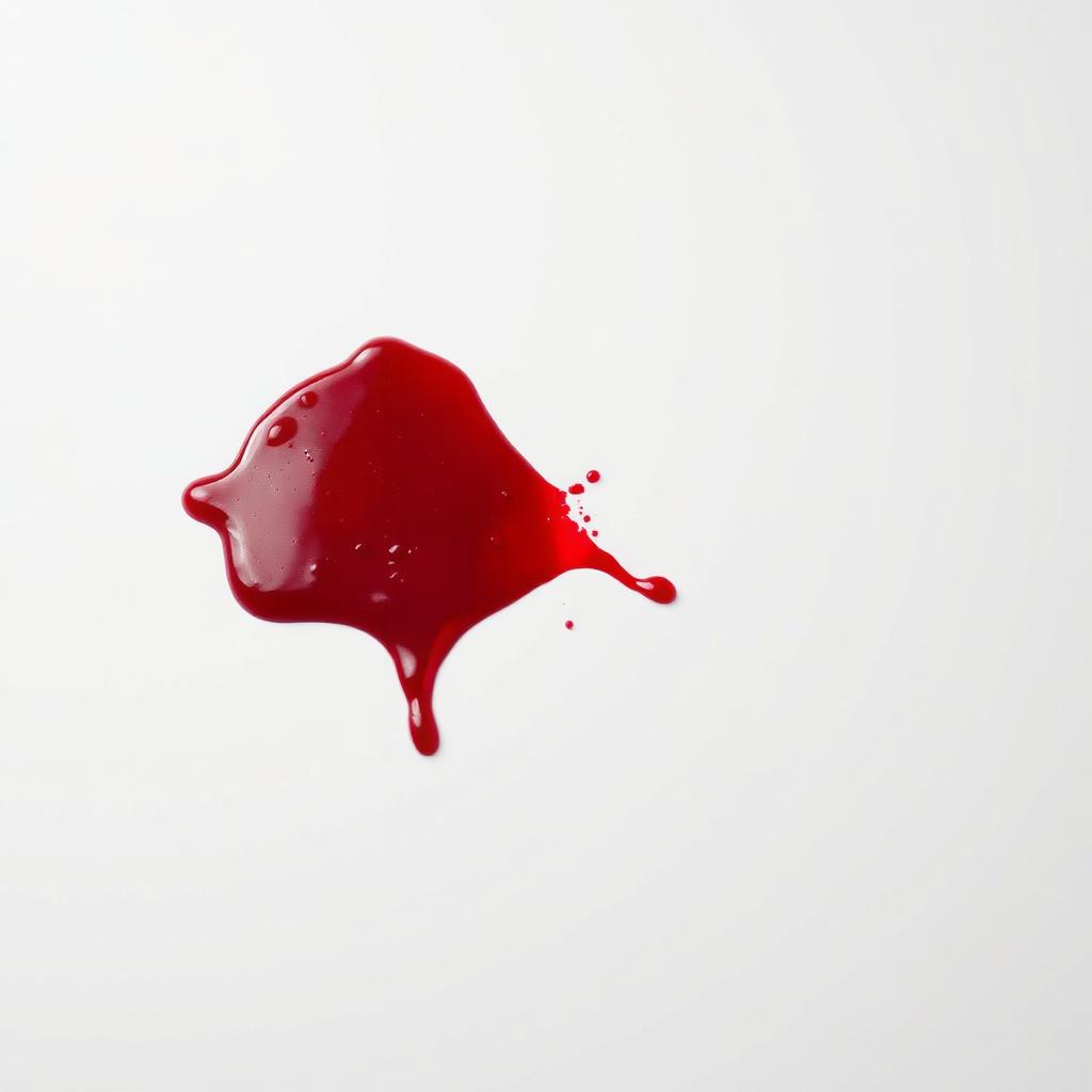 A striking image featuring a vivid red bloodstain on a white surface, creating a dramatic contrast