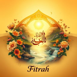 A captivating album cover that visually embodies the concept of 'Fitrah' in Islam, representing the essence and principles of creation