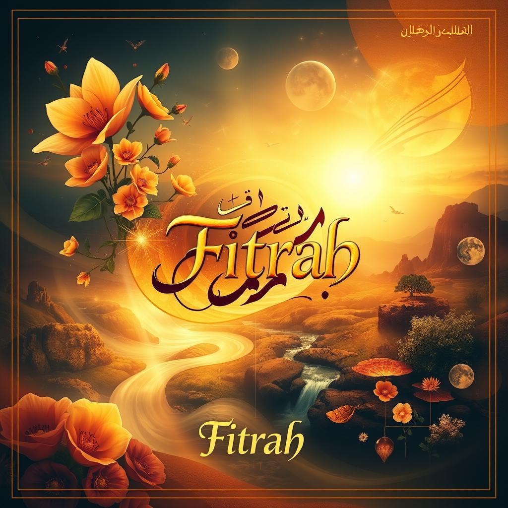 A captivating album cover that visually embodies the concept of 'Fitrah' in Islam, representing the essence and principles of creation