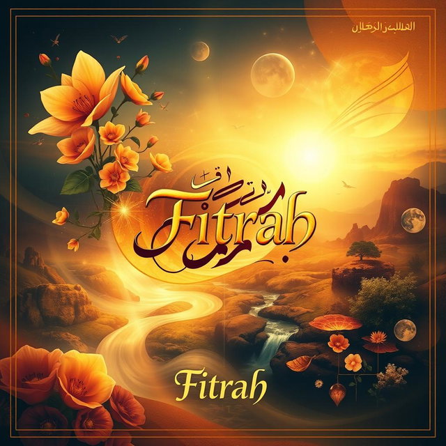 A captivating album cover that visually embodies the concept of 'Fitrah' in Islam, representing the essence and principles of creation