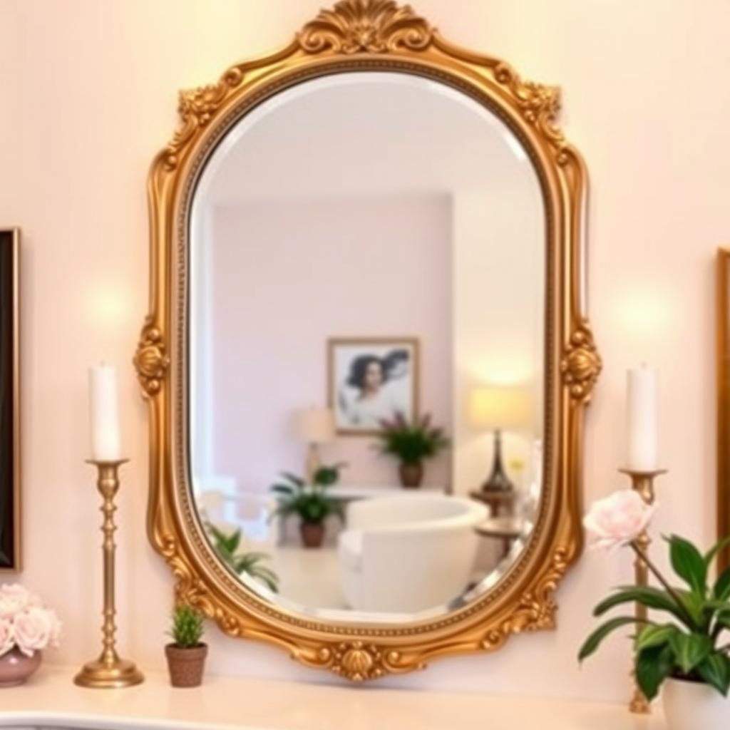 A clean and elegant mirror reflecting a beautiful, vibrant room
