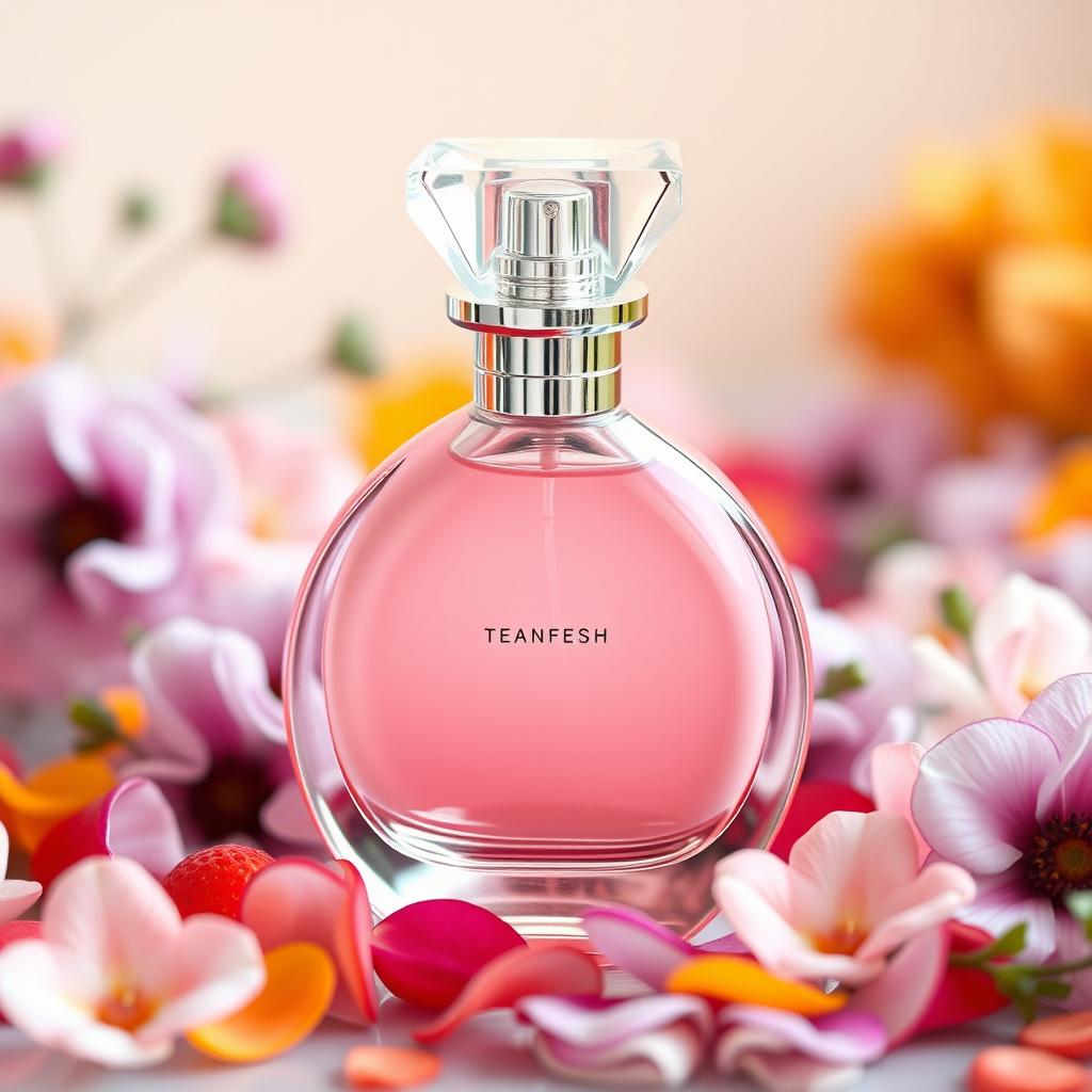 A stylish and elegant perfume bottle designed specifically for teenagers, featuring a sleek, modern silhouette with soft curves