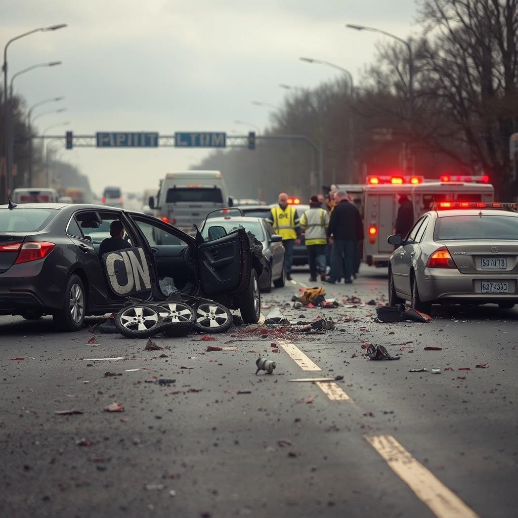 A somber depiction of a tragic traffic accident involving an adult