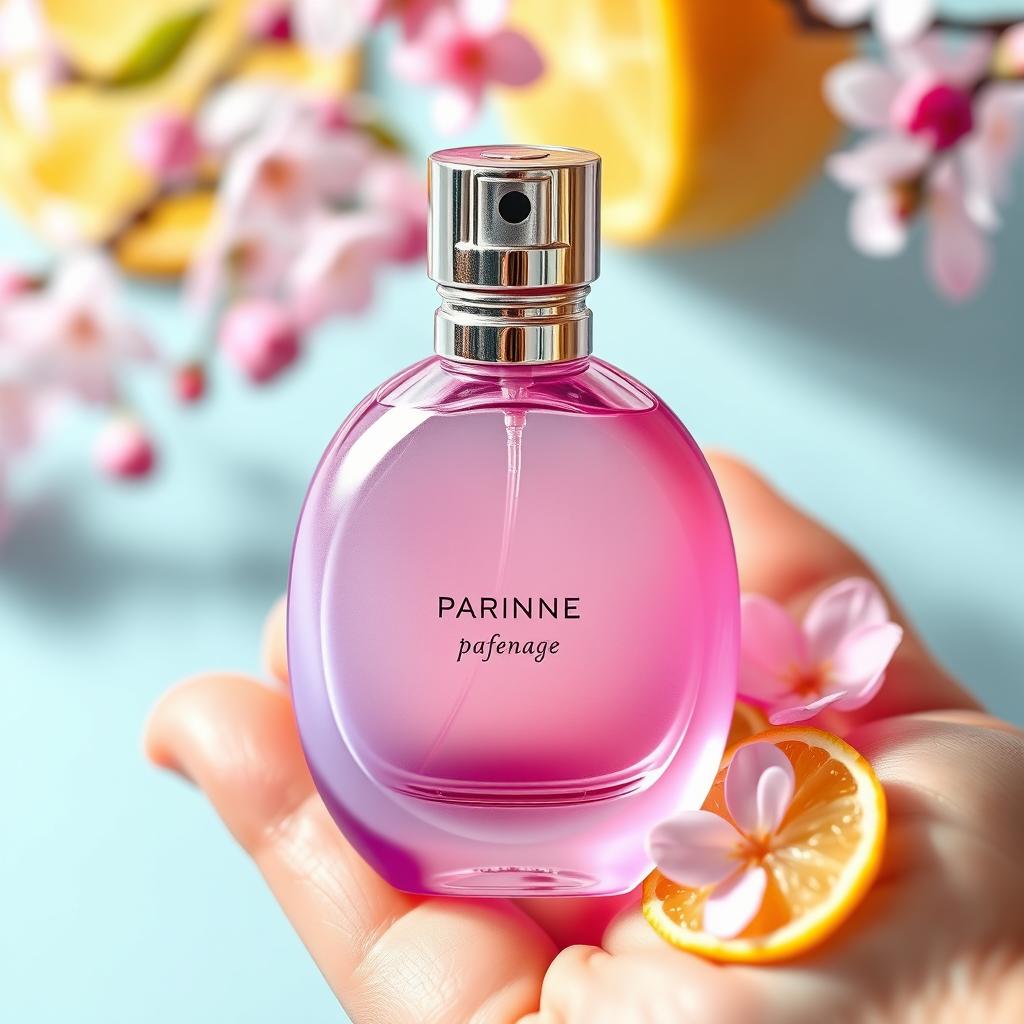 A compact and elegant perfume bottle designed for teenagers, showcasing a petite and charming form that fits snugly in a hand
