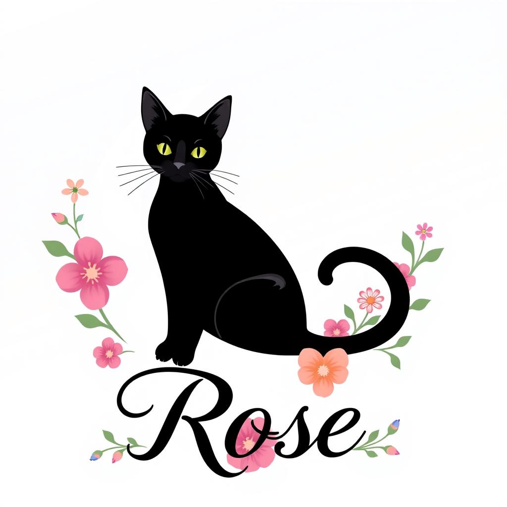 A logo design featuring a sleek black cat sitting elegantly against a crescent moon