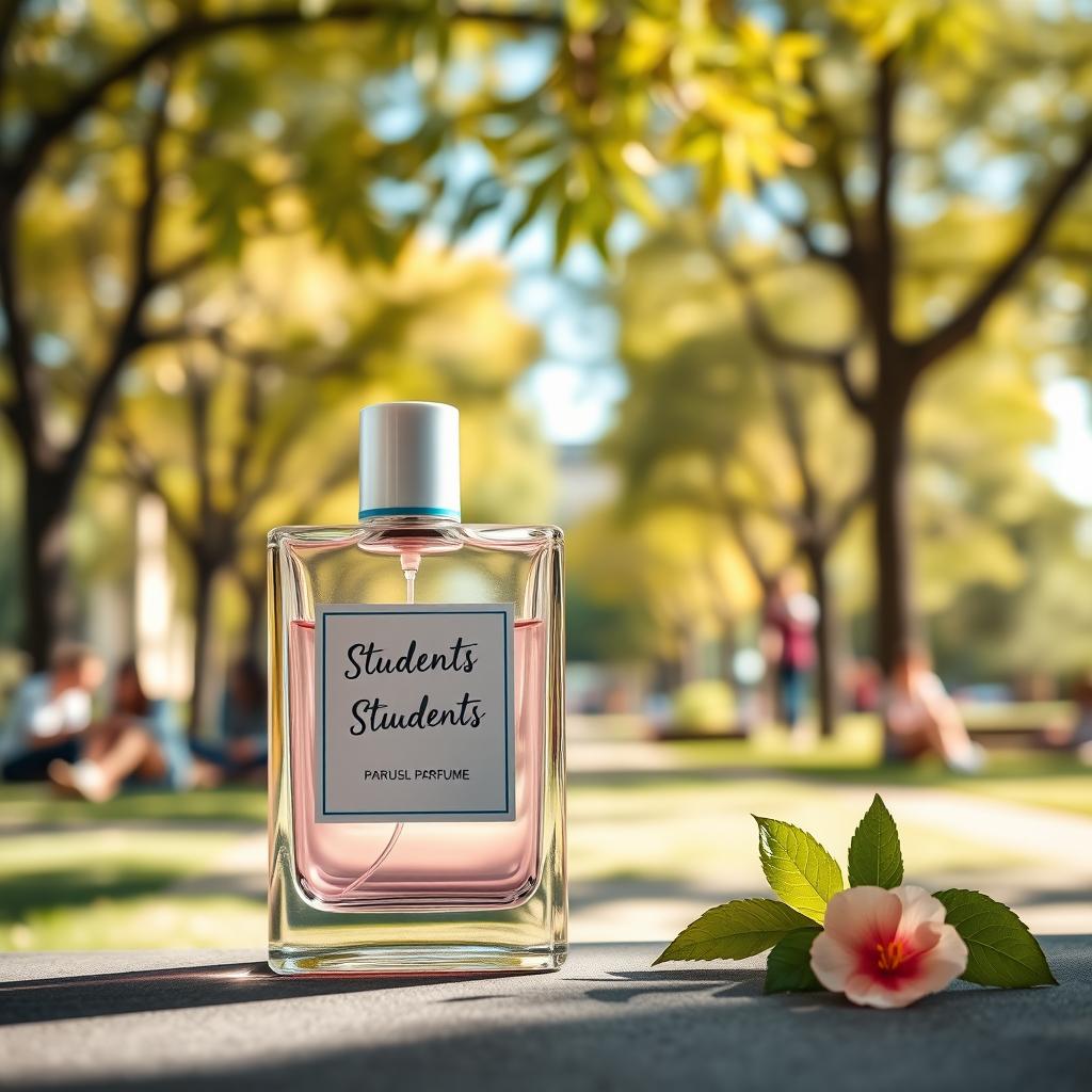 A beautifully designed perfume bottle suitable for students, showcasing a youthful and modern aesthetic