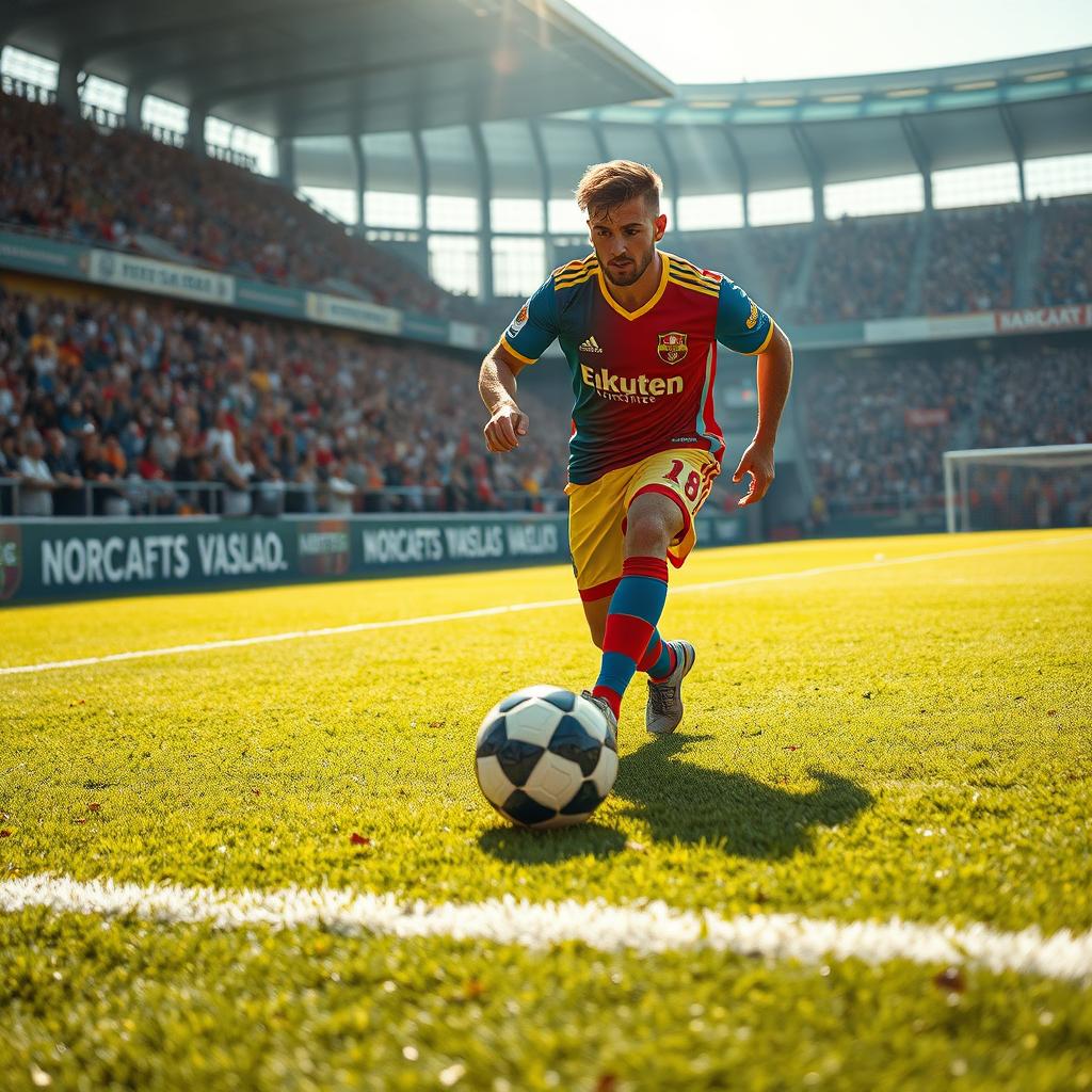 A dynamic scene capturing a football player poised to take a penalty shot on the pitch