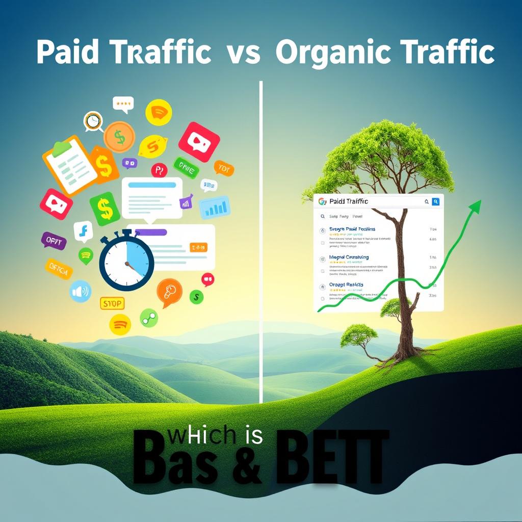 A visually engaging comparison between Paid Traffic and Organic Traffic in digital marketing
