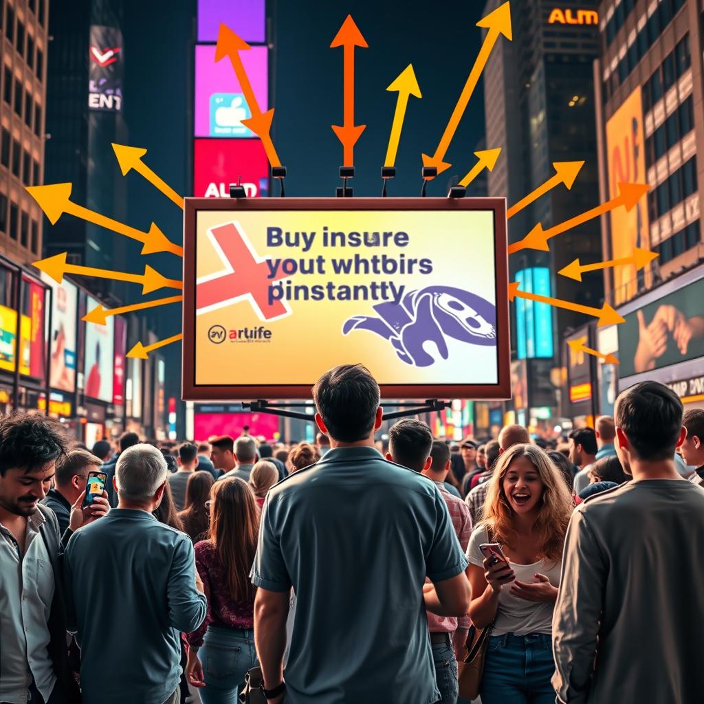 A dynamic and visually striking scene illustrating the concept of paying for advertisements to attract visitors instantly
