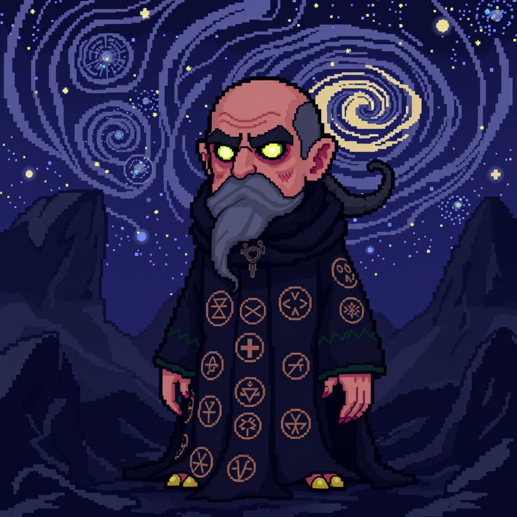A pixelated character design of a fictional character named Govard Phillips, inspired by the works of H
