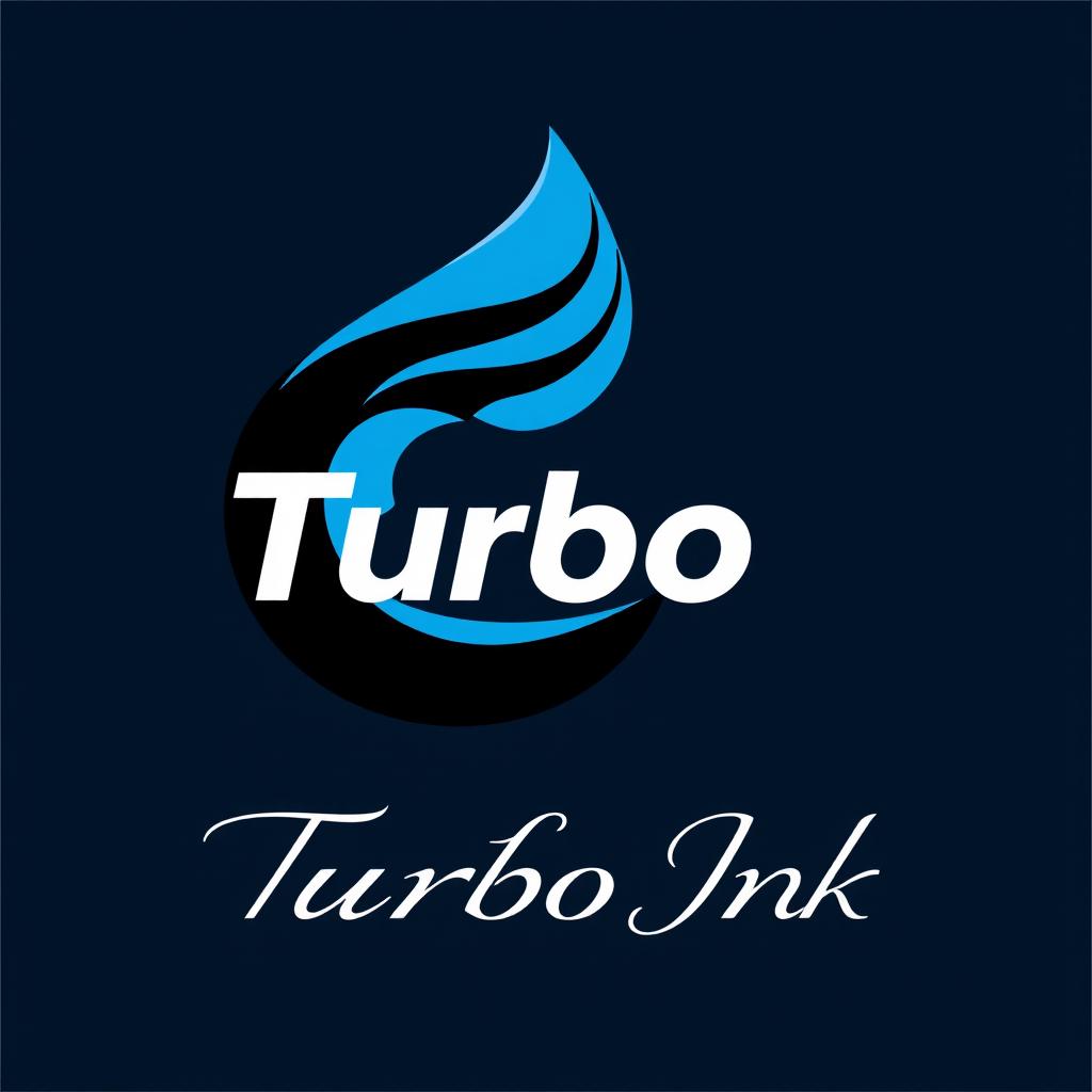 A modern and sleek logo design for 'Turbo Ink', incorporating the theme of speed and creativity