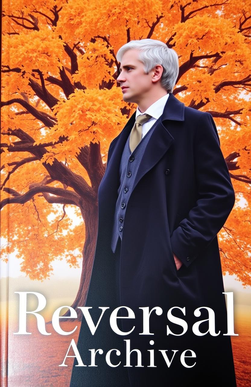 A book cover featuring a man with grey hair standing in a profile position, facing to the right side
