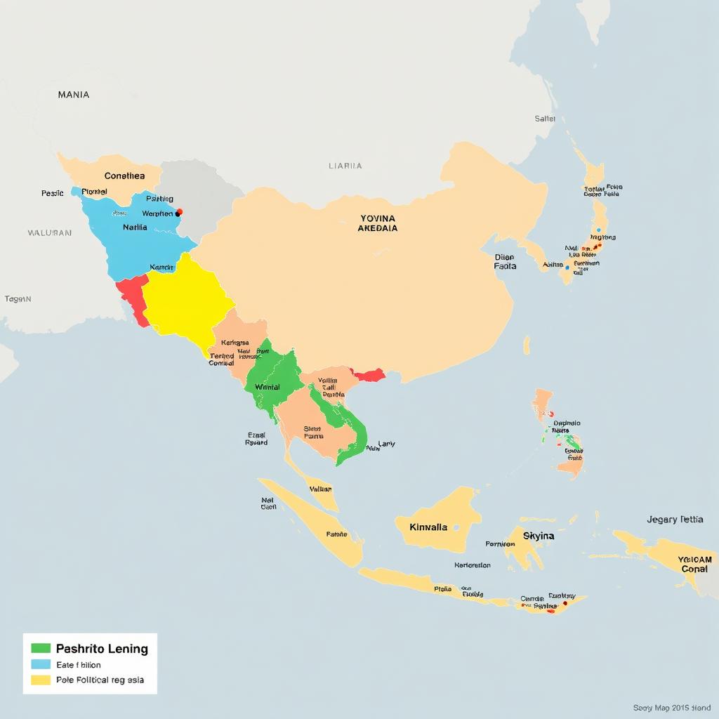 A detailed political map of East Asia and the Pacific, showcasing the countries in the region clearly labeled with vibrant colors for each nation