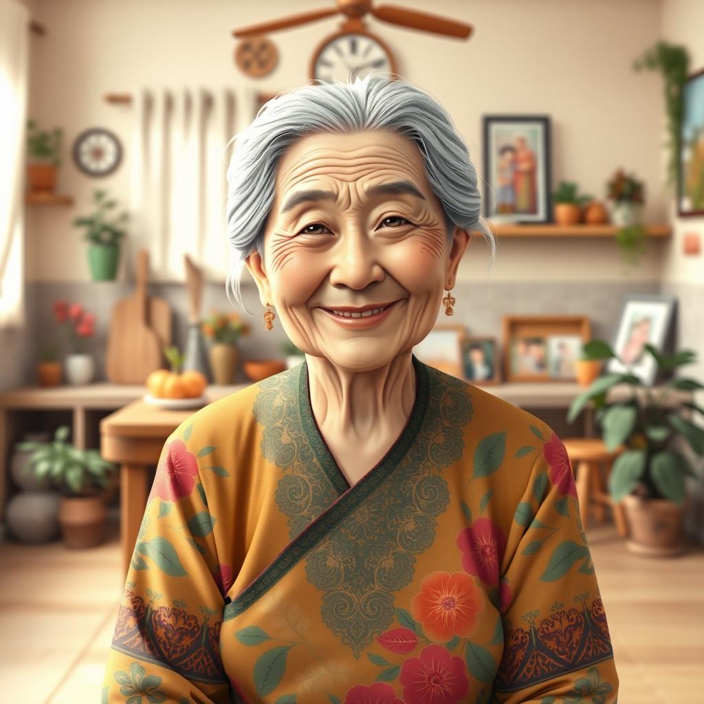 A charming depiction of ننه جون, a beloved elderly woman known for her wisdom and nurturing nature