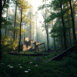 A dystopian, apocalyptic forest scene inspired by Abby Allison-Lees's 'Survival of the Fittest'