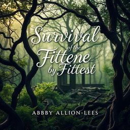 A book cover design for 'Survival of the Fittest' by Abby Allison-Lees, featuring a dystopian, apocalyptic forest setting