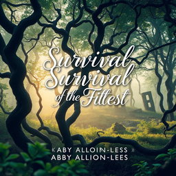 A book cover design for 'Survival of the Fittest' by Abby Allison-Lees, featuring a dystopian, apocalyptic forest setting