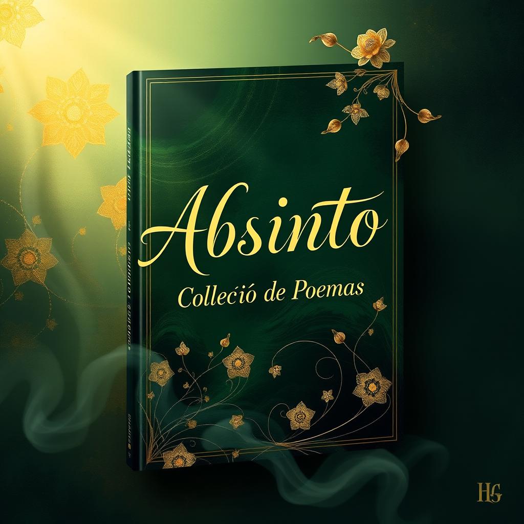 A captivating book cover for "Absinto: Coleção de Poemas" with an artistic and poetic theme