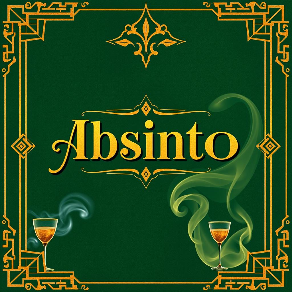 A book cover design for a poetry collection titled 'Absinto', featuring Art Deco elements that evoke the 1920s vibe
