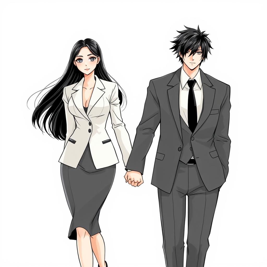 An eye-catching manhwa-style sketch featuring a beautiful female character who is 160 cm tall, with long, waist-length black hair that flows elegantly